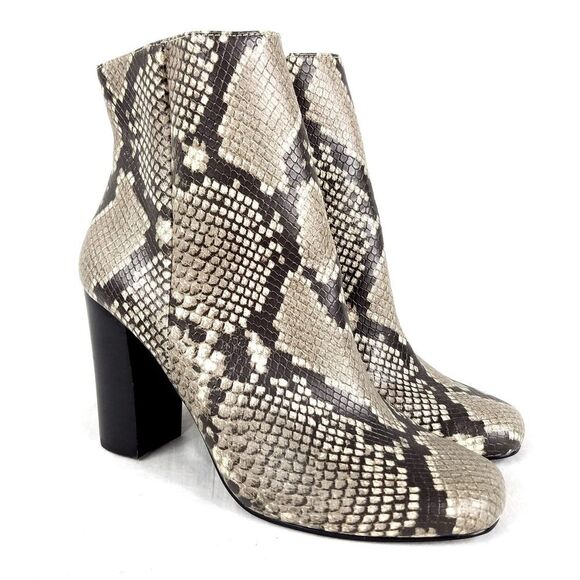 NEW Steve Madden Pixie Natural Snake Print Block Heel Ankle Boot Bootie Size 8 - Picture 1 of 8